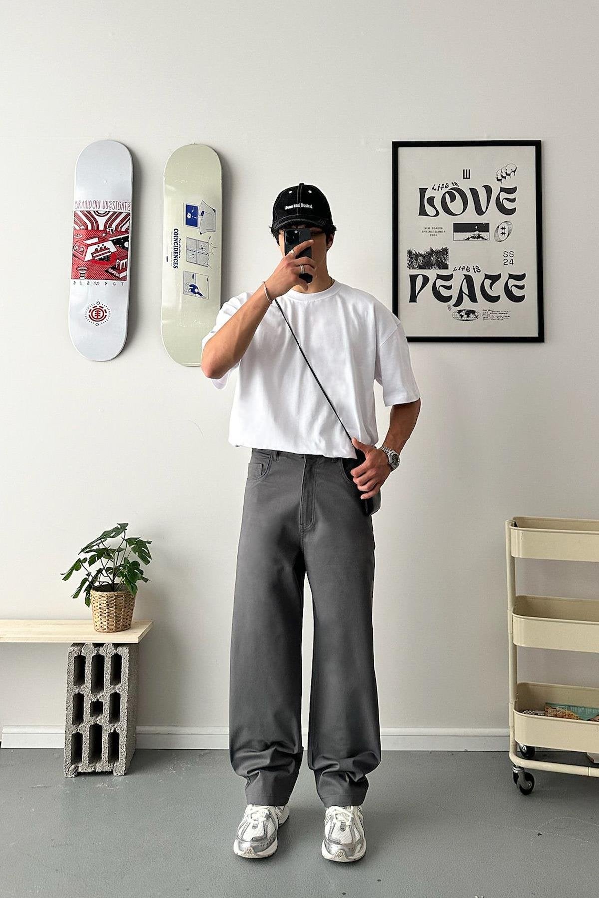 Baggy Fit Charcoal Gabardine Trousers