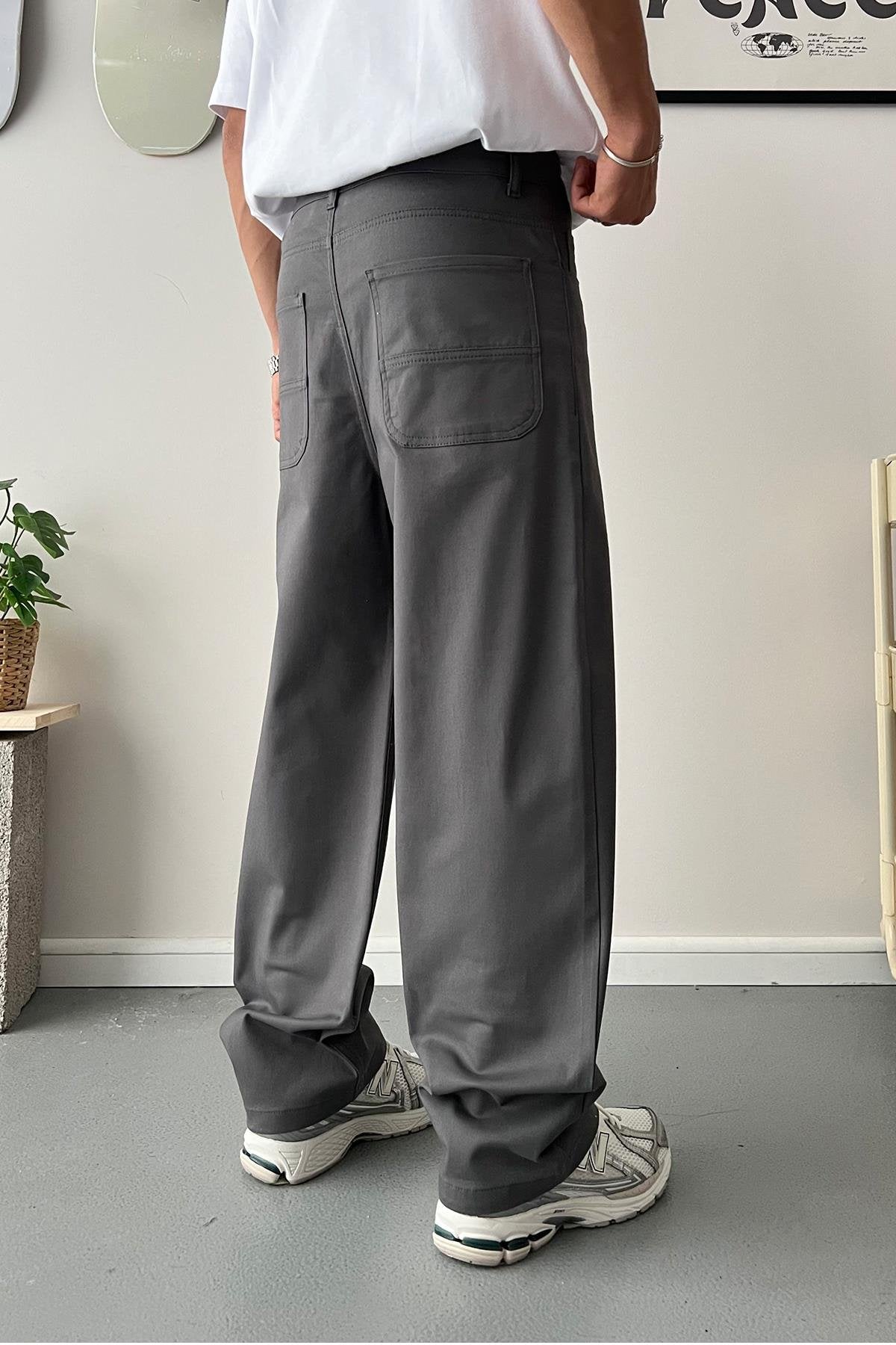 Baggy Fit Charcoal Gabardine Trousers