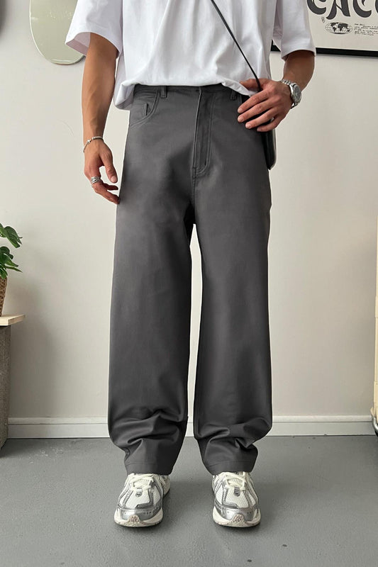 Baggy Fit Charcoal Gabardine Trousers