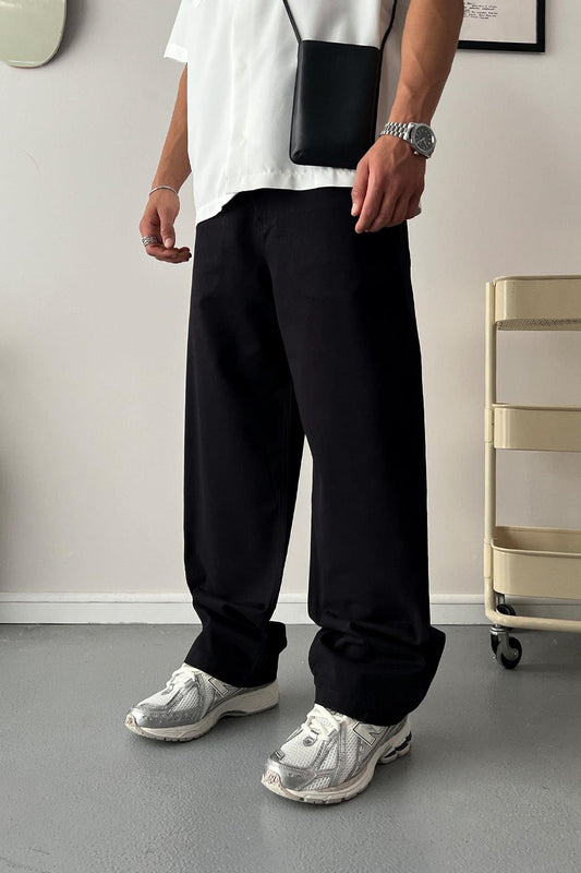 Baggy Fit Black Gabardine Pants