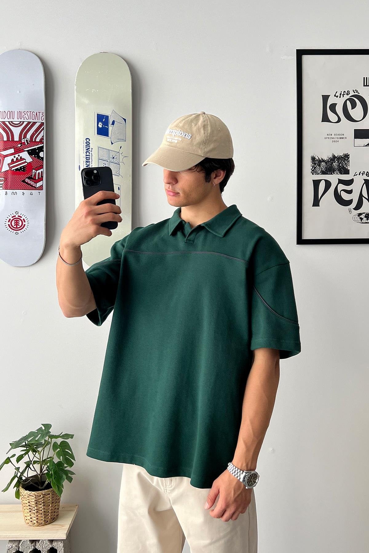 Biye Geçiş Polo Yaka Oversize T-Shirt