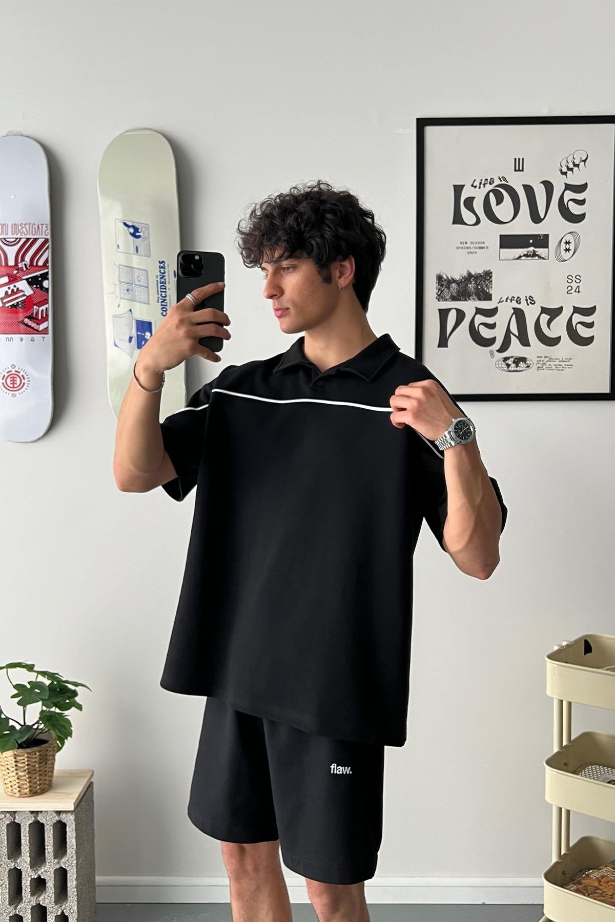 Biye Geçiş Polo Yaka Oversize T-Shirt