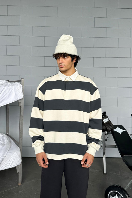 Striped Polo Collar Long Sleeve T-Shirt