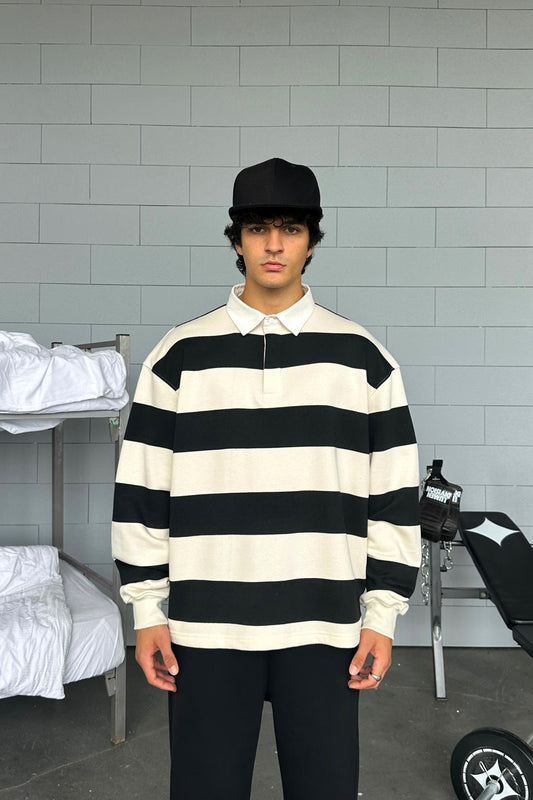 Striped Polo Collar Long Sleeve T-Shirt