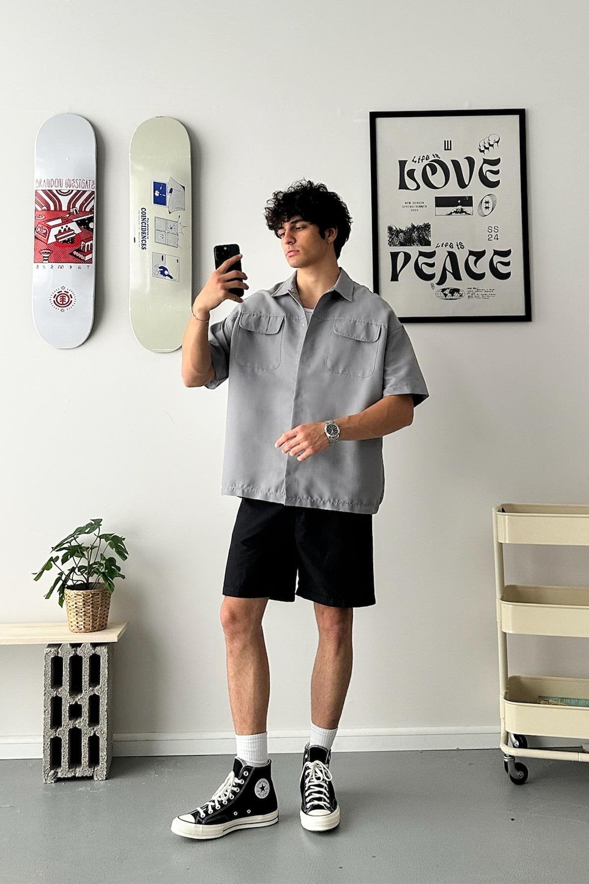 Short Sleeve Black Oversize Shirt