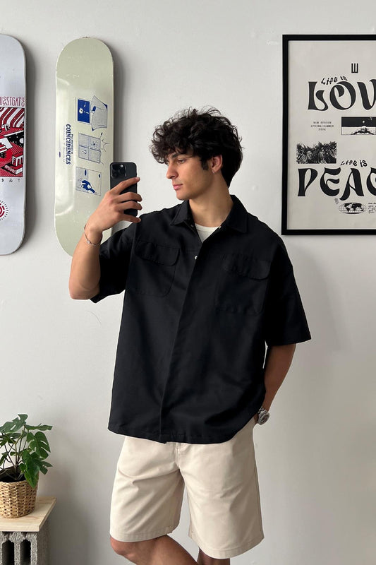 Short Sleeve Black Oversize Shirt