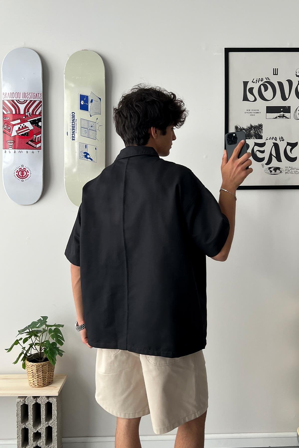 Short Sleeve Black Oversize Shirt