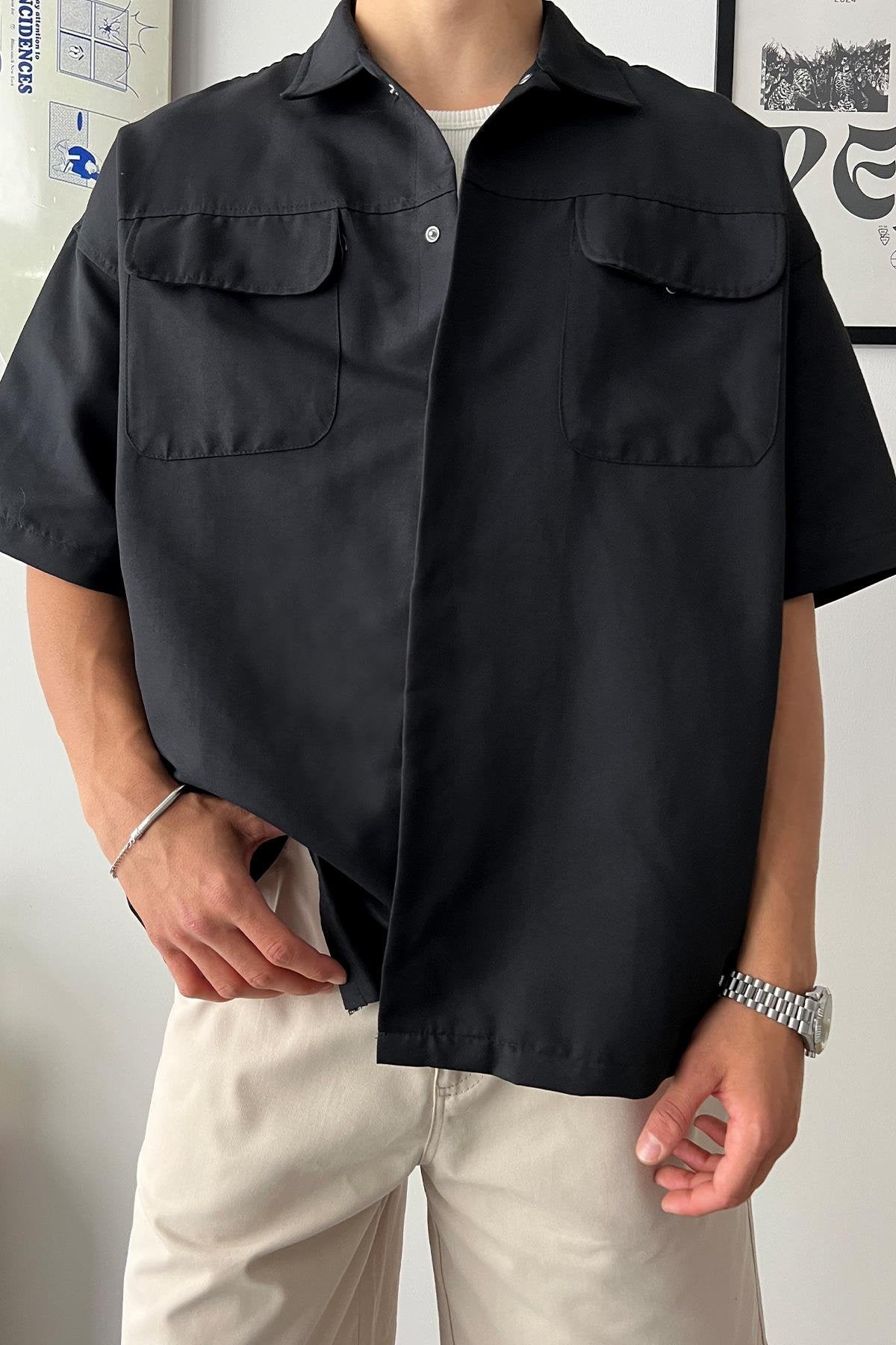 Short Sleeve Black Oversize Shirt