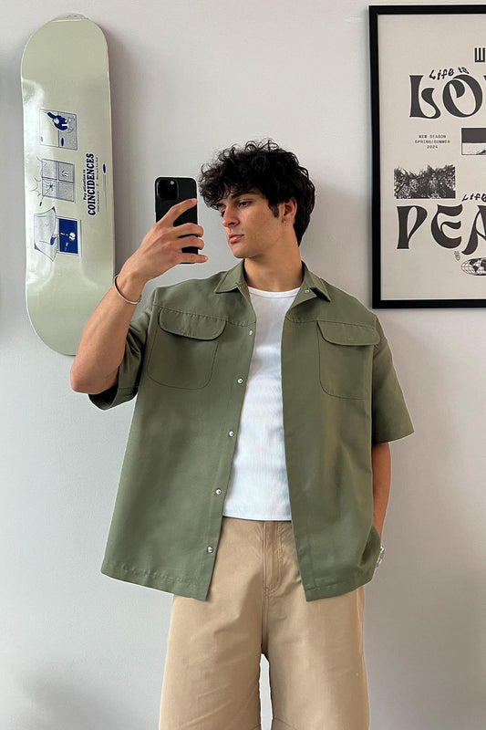 Short Sleeve Green Oversized Shirt