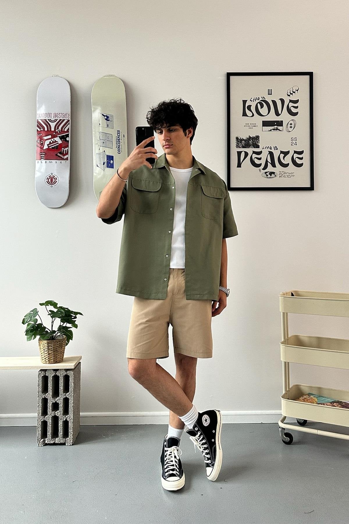 Short Sleeve Green Oversized Shirt