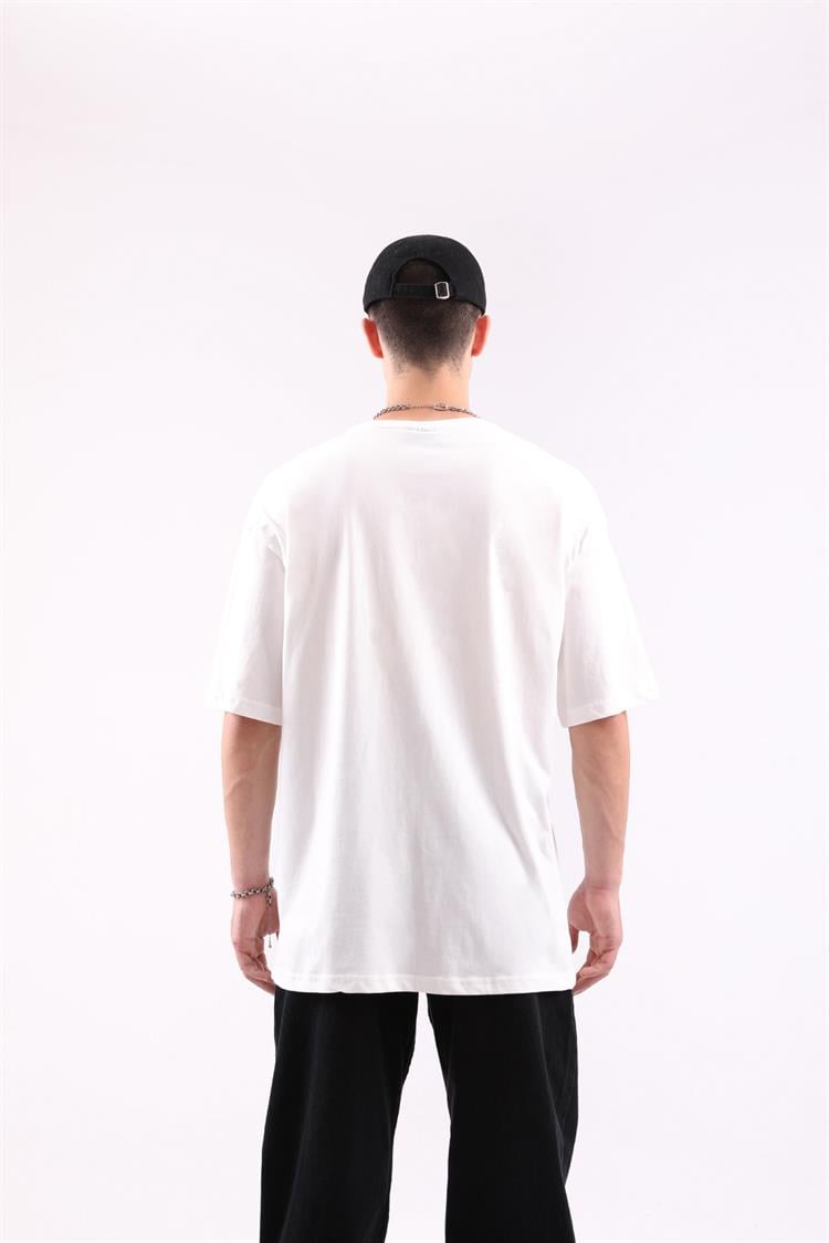 Diffuse Printed Rozet Accessory White Oversize T-shirt