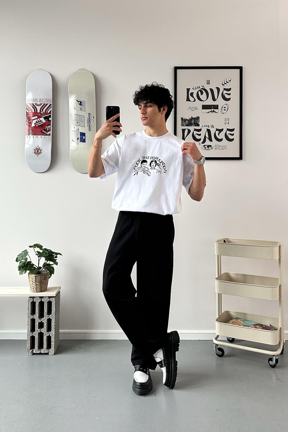 F*ck the Population Printed White Oversize T-Shirt