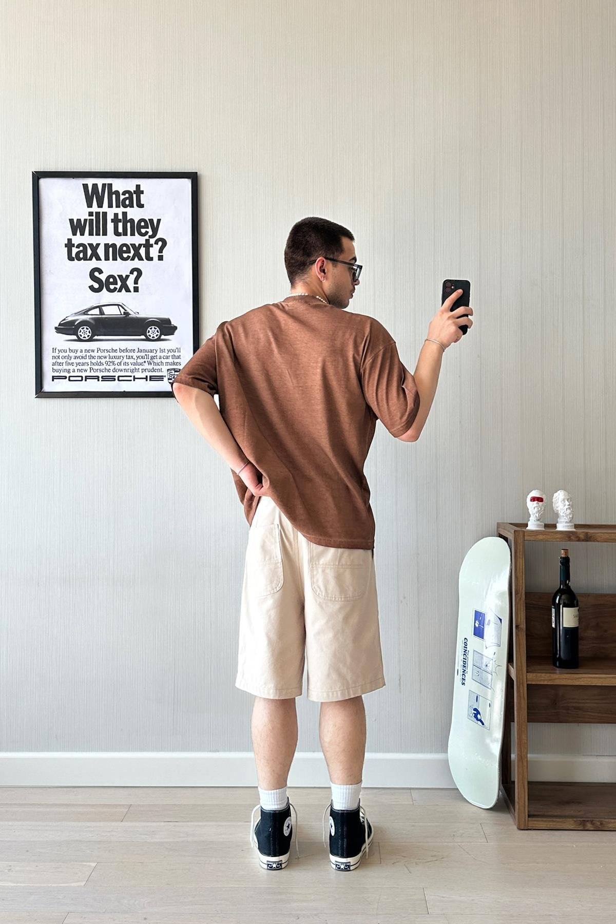 Faint Effect LA Embroidered Brown Oversize T-shirt