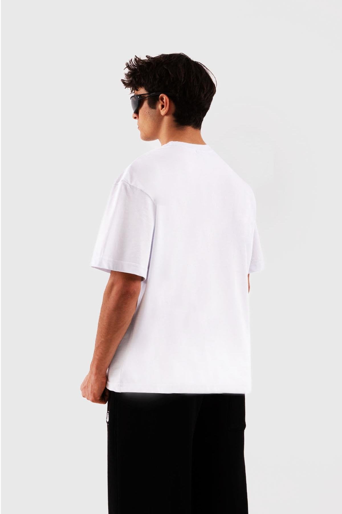 Flaw Atelier Puf Hologram F Print White Relax T-Shirt