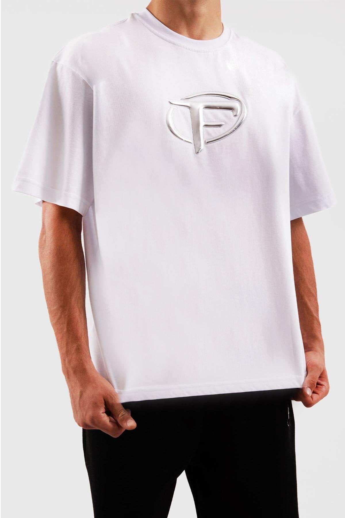 Flaw Atelier Puf Hologram F Print White Relax T-Shirt