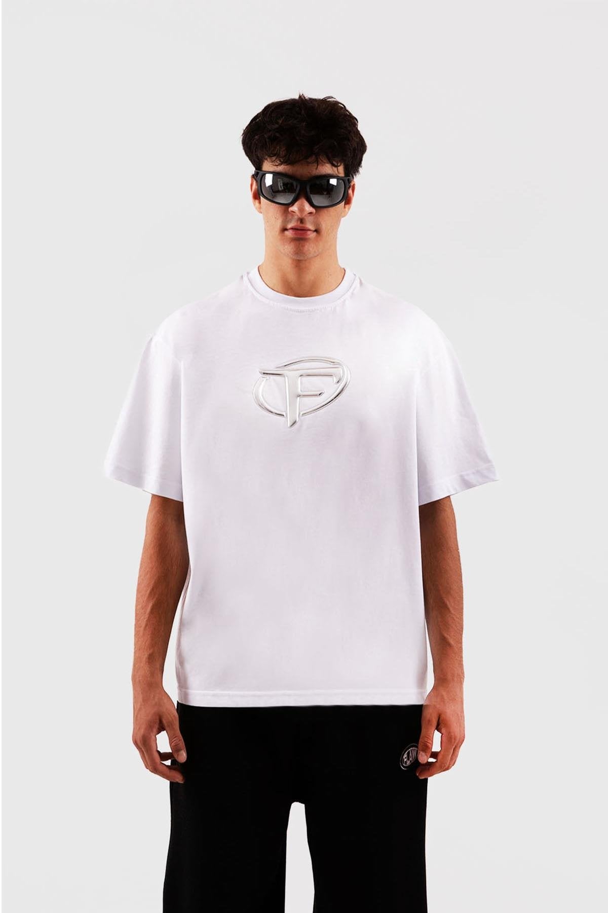 Flaw Atelier Puf Hologram F Print White Relax T-Shirt