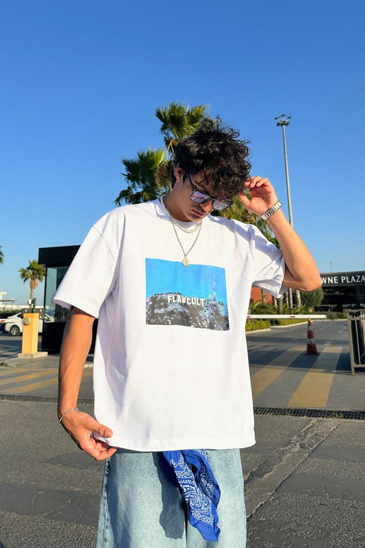 Flaw in Hollywood Printed White Oversize T-Shirt