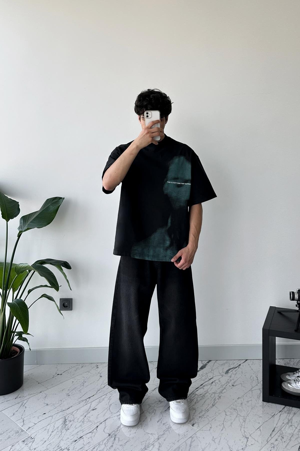 Ghost Printed Black Oversize T-Shirt