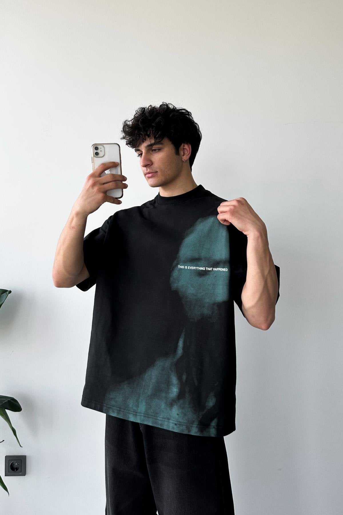 Ghost Printed Black Oversize T-Shirt