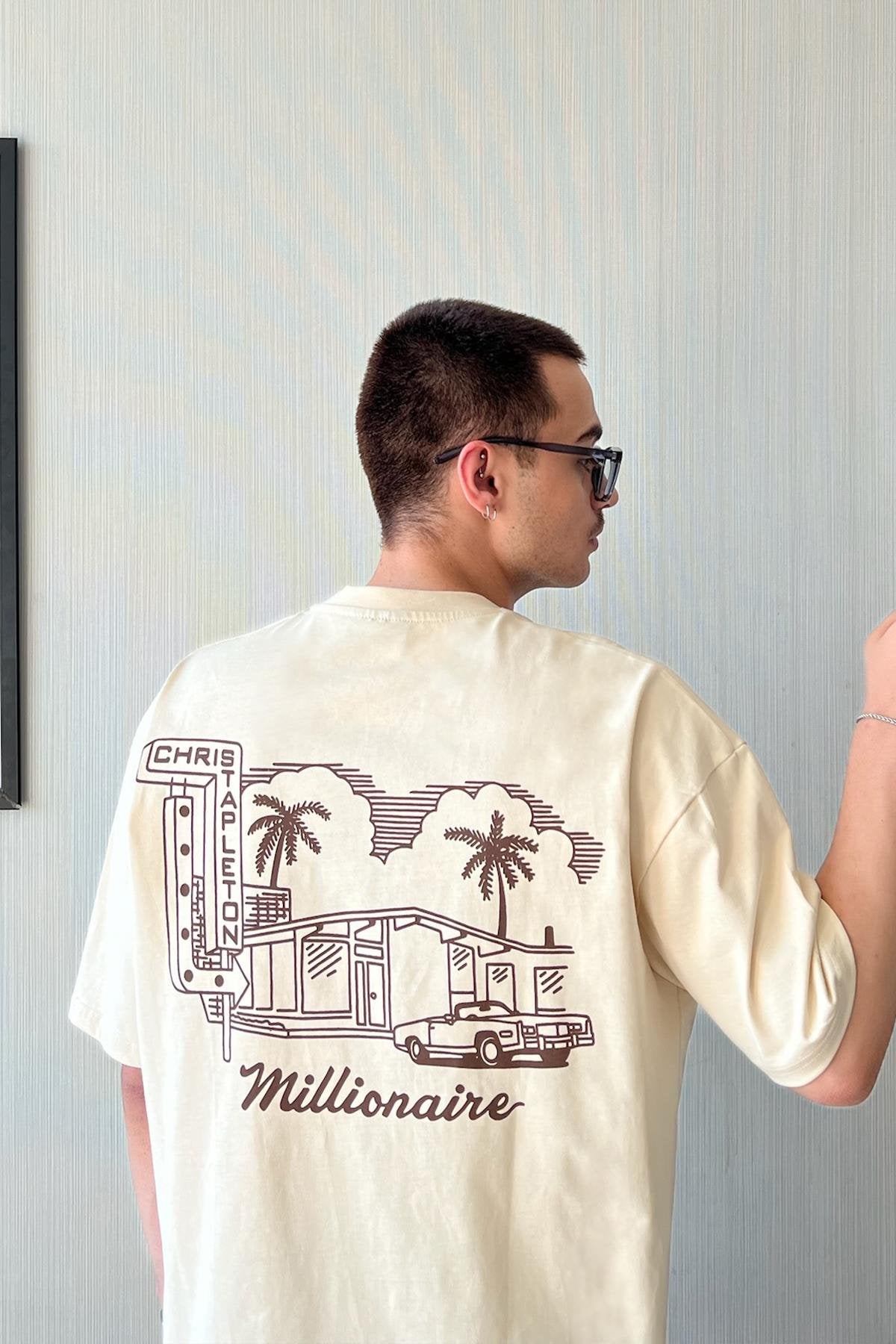 Miami Millionaire Printed Cream Oversize T-Shirt