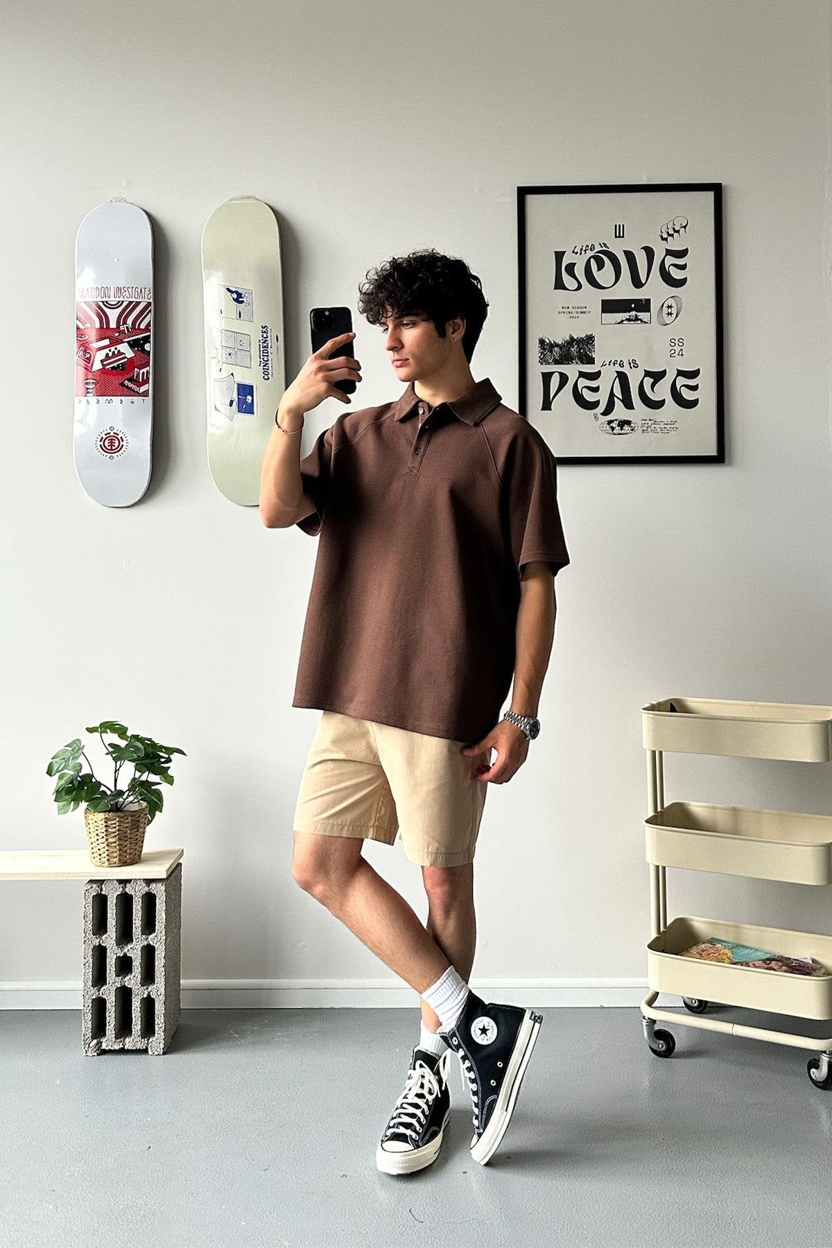 Oversize Brown Polo Collar T-Shirt