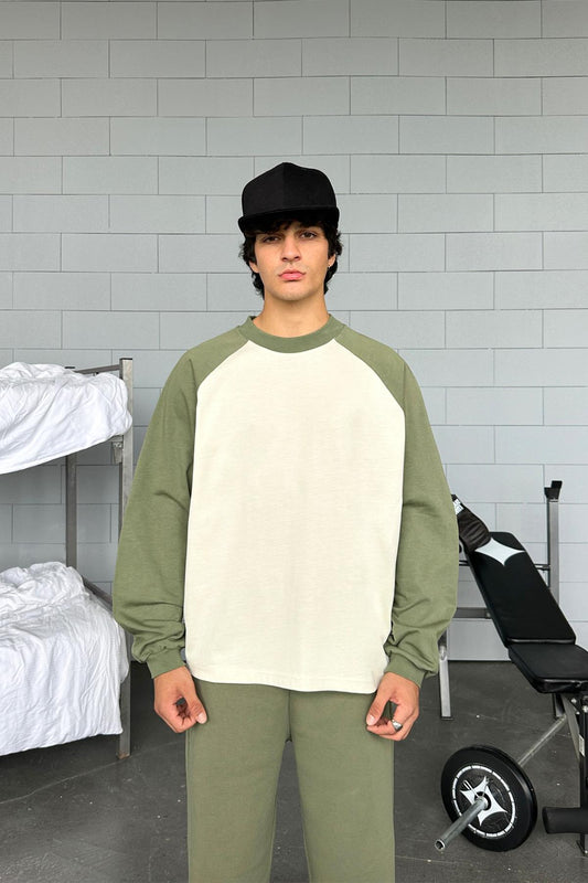 Reglan Sleeve Oversize Haki Long Sleeve T-Shirt