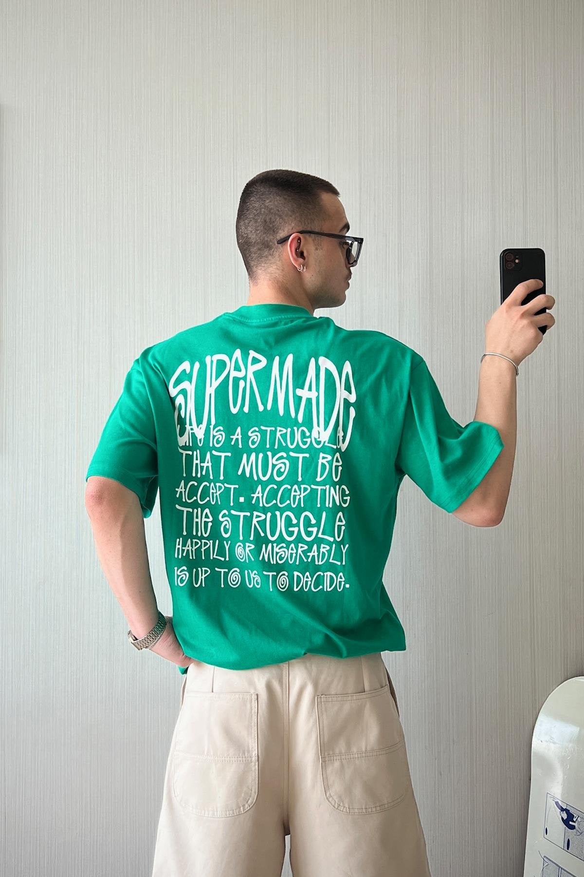 Supermade Printed Green Oversized T-shirt