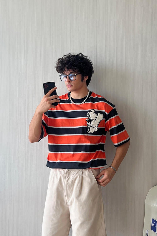 Triple Color Embroidered Orange Oversized T-shirt