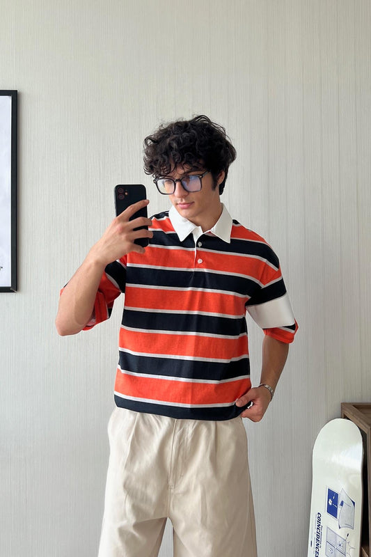 Triple Color Polo Neck Oversize T-Shirt