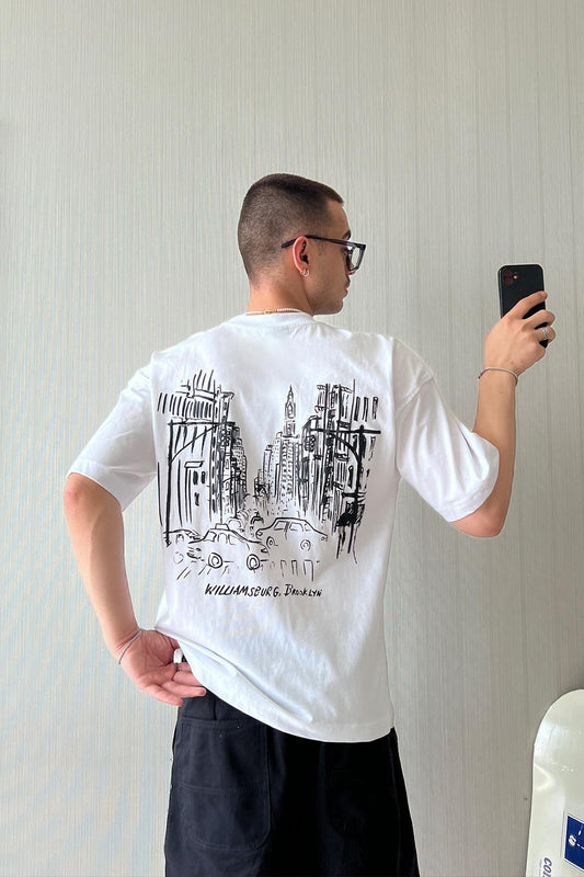 WB Brooklyn Printed White Oversize T-Shirt