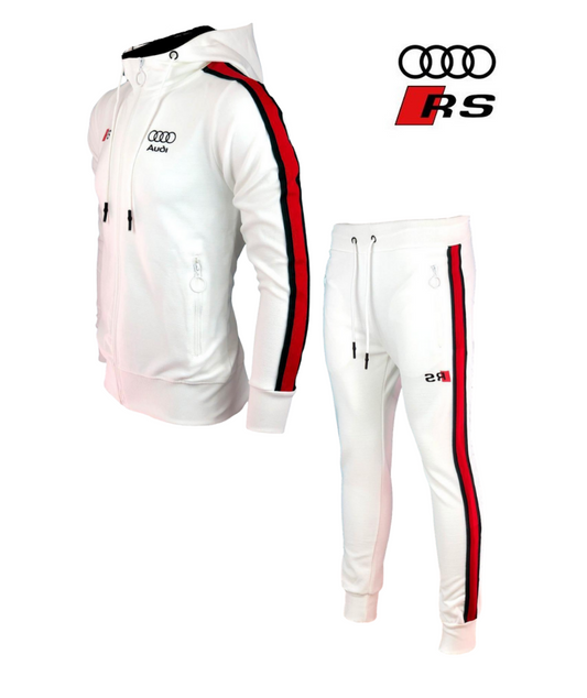 Audi Tracksuit Training   White Bandes Red AUDI RS